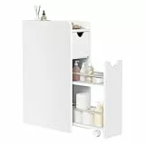 EUGAD Badezimmerschrank klein, Badschrank schmal, Kleiner Schrank für Toilettenpapier, mit Schublade auf Rollen, Aufbewahrungsschrank stehend, weiß