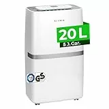 KLAMER Luftentfeuchter elektrisch 20L in 24h mit 5,5L Tank – Leiser, energieeffizienter Raumentfeuchter mit Smart Sensor, Timer & Wäschemodus – Gegen Schimmel, Feuchtigkeit & Kondenswasser