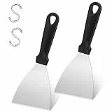 Joyfair 2 Stück Grillschaber, Edelstahl Abgeschrägte Kante Grillschaber für Gastronomie/Kochen/Reinigung, ideal für BBQ drinnen & draußen, schwarzer Kunststoffgriff, spülmaschinenfest