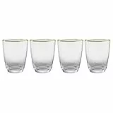 BUTLERS 4er-Set Wasserglas 300ml Klarglas mundgeblasen -GOLDEN TWENTIES- Trinkglas mit Goldrand für Tisch | Becher mit geriffelter Optik