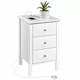 Yaheetech Nachttisch Beistelltisch mit Steckdose 2 Anschlüsse und 3 Schubladen Boxspringbett Nachtschrank Sofatisch Ablagetisch für Wohnzimmer/Schlafzimmer, Weiß