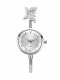 JSDDE Damen Spangenuhr Metall Armreif Uhr Schmetterling Design Kleideruhr Elegant Armbanduhr Analoge Quarzuhr Armbanduhr für Frauen Mädchen (Silber)
