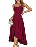 DRESSTELLS Cocktailkleid Damen Festlich Träger Hochtief Kleider für Hochzeit Knielang Rüschensaum Sommerkleid Rückenfrei Curvy Elegantes Partykleid Burgundy L