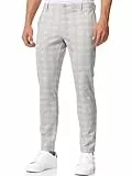 JEFF Herren JFLeo Chino Stoffhose mit 4 Taschen | Chinohose Herrenhose Stretch Hose Grey Check, 33/32