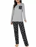 Evolyline Schlafanzug Damen Lang Pjama Set Zweiteiliger Schlafanzüge für Damen Langarm Nachtwäsche Pyjama Loungewear Homewear Lounge Set Kuschelig Hausanzug für Herbst Winter Pajamas for Women
