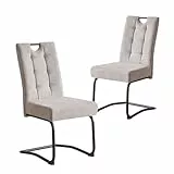 B&D home® Esszimmerstühle Sofia 2er Set – Freischwinger Schwingstuhl, gepolsterte Sitzschale mit Griff, Webstoff Grau, Metallkufe schwarz, Retro-Industrial Design für Esszimmer, Küche & Büro