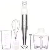 Stabmixer Set 5 in 1, 1100W Pürierstab Elektrisch, Stufenlose Geschwindigkeit, Edelstahl Hand Blender inkl. Zerkleinerer, Schneebesen, Milchaufschäumer & Messbecher, Ideal für Suppen, Smoothies, Weiß