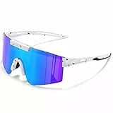 suoso Sportbrille Polarisiert Radsportbrillen Fahrradbrille Schnelle brille für Herren Damen Sport Sonnenbrille UV400 Klar Laufbrille für MTB Rennrad Fahrrad Ski Rave Blau weiß