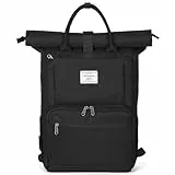 RAINSMORE Rolltop Rucksack Herren Groß Laptop Rucksack 15.6 Zoll Rucksack Wasserdicht Schwarz Backpack Schulrucksack Damen Reiserucksack Tagesrucksäcke