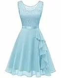 Berylove Kleid mit Rüschensaum Brautjungfernkleider Kurz Festliche Kleid Festlich Damen Cocktailkleider für Hochzeit Brautkleid Hochzeitskleid 7052 Lightblue XS