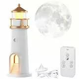WIYETY Leuchtturm Deko mit Licht: Led Lighthouse Lampe mit Fernbedienung, Lichthaus mit LED Licht Mondprojektion für Weihnachten Geburtstag Geschenk