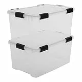 Iris Ohyama Luftdichte Kunststoff-Aufbewahrungsboxen mit Deckel, 50L, 2er-Set, Transparent, Hermetischer wasserdichter Verschluss, Robuste Schnappverschlüsse, Stapelbar, Staubschutz, BPA-frei, AT-L