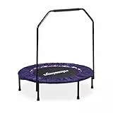 Relaxdays Trampolin mit Haltestange, Ø 102 cm, faltbares Minitrampolin bis 120 kg, Fitnesstrampolin Indoor, lila