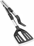 Leifheit Zangenwender 2in1, Küchenzange und Pfannenwender in einem, mit hitzebeständigen Nylon zum Kochen ohne Kratzer, Bratenwender 36 cm aus hochwertigem Edelstahl, Küchenwender, Grillzange