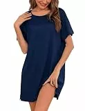 Litherday Nachthemd Damen Kurzarm Baumwolle Schlafshirt Kurz Rundhals Nachtwäsche Sleepshirt Schlafkleid Nachtkleid Weiche Schlafhemd Dunkelblau M
