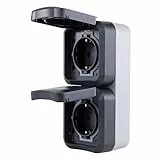 REV AquaStorm, Doppelsteckdose, Steckdose Feuchtraum IP55, zweipolig, Aufputz senkrecht, 230V, 16A, anthrazit