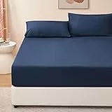 RUIKASI Spannbettlaken 140x190cm Blau Bettlaken - Oeko Tex Spannbetttuch 140x190 Bettbezug, Mikrofaser Betttuch Bett Laken Bezug 140 x 190 Marine 30 cm Tiefe Tasche, Bed Fitted Sheet Bedsheet