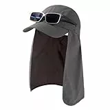 TOP-EX XL/XXL Baseball Cap Herren mit Abnehmbarer Nackenklappe UV-Schutz Sonnenhüte Damen, Faltbar Sommerhüte Safari Wandern Outdoor-Hut Atmungsaktiv Verstellbar Dunkelgrau L