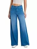 LaiEr Damen Jeans mit Weite Bein mit klassischem Knopf und Reißverschlussfront Design,Hochelastische Denimhose,Geeignet für Freizeit,Yoga und Fitness(MediumLightBlueXL)