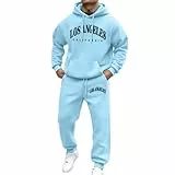 shownicer Jogginganzug Herren Trainingsanzug Einfarbig Tracksuit 2-Teilig Langarm Sport Anzug Druck Freizeitanzug A Hellblau L