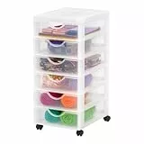 Iris Ohyama Kunststoff-Schubladenbox mit Rollen, 6 flachen Schubladen, Mattweiß, Griffe zum Ziehen, Für Schlafzimmer, Schule & Büro, BPA-frei, Schubladenschrank, Rollcontainer, A4 Drawer, DDDC-360