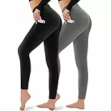CAMPSNAIL 2er Pack Leggings Damen Schwarz High Waist Sport Leggins Blickdicht Sporthose für Gym Yoga(Schwarz& Dunkelgrau-T,L-XL)
