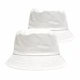 FUIPVGI 2 Stück Weiß Bucket Hat,Einfarbig Sonnenblende Bucket Hat,Fischerhut,Strand Sonnenhut,Regenhüte Boonie Hut,Sommer Outdoor Sporthut Anglerhut für Damen Camping Einkaufen Urlaub(Weiß)