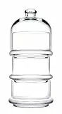 PASABAHCE 488854 Patisserie Basic Set 3 stapelbare Behälter mit Kuppel, Glas, transparent,,12x26 cm
