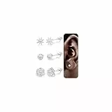 jagosen 3 Paar Ohrstecker Silber 925/Gold Damen Set,Kleine Ohrstecker Set mit Zirkonia,Sonne,Rose,Hypoallergen Ohrringe Silber 925/Gold für Ohrläppchen,Ohrmanschetten