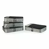Amazon Essentials 4-teiliges Packwürfel-Reisezubehörset, Gepäckorganizer mit Doppelreißverschluss, Netzoberseite, 100% Polyester, mittelgroß, grau (früher Amazon Basics)