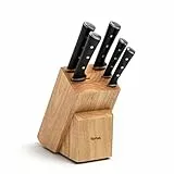Tefal Ice Force Messerblock aus Holz, 5 Messer, Brotmesser 20 cm, Chefmesser 20 cm, Santokumesser 18 cm, Gemüsemesser 11 cm, Tranchiermesser 9 cm, Edelstahl, braun/schwarz, K232S5
