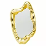 Kare Design Spiegel Hologram Gold, Leichte Wandmontage, Asymmetrischer Wandspiegel, Goldener Rahmen, Dekospiegel für Flur und Wohnzimmer, Glas, 117x68x9cm (H/B/T)