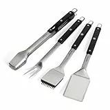 BURNHARD Edelstahl Grillbesteck Set 4-TLG. Grillzange, Grillbürste, Grillspachtel und Grillgabel, BBQ-Besteck mit Grillwender, hochwertige ABS-Kunststoffgriffe