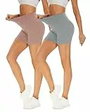 Missluck 2er Pack Radlerhose Damen Hohe Taille Kurze Sporthose Shorts Sommer Leggings Blickdicht Hotpants Unter Kleider für Yoga Sport, L-XL, Hellgrau/Hautfarbe