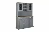 Inter Link – Vitrinenschrank – Buffet-Schrank – Esszimmerschrank – Geschirrschrank - Laudhausstil – Massivholz FSC – 5 Türen – 3 Schubladen – Luzerna 6.1 - Grau/Sepia
