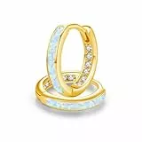 ZIPPICE Golden Creolen Weiß Opal Ohrringe Damen Creolen Silber 925 Klein Zirkon Ohrringe Opal Schmuck Geschenke für Damen Frauen Ehefrau Muttertagsgeschenke für Mama