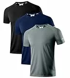 Holure Herren 3er Pack Sports Atmungsaktiv Schnelltrocknend Kurzarm T-Shirts Schwarz/Dunkelgrau/Marine L