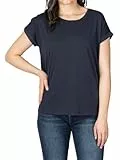 DENIMFY Tshirt Damen Baumwolle Regular Fit DFSophie Rundhals Kurzarm Oberteile Top Sommer Einfarbig Streifen, Größe:XL, Farben:Navy