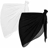 Kiiwah 2 Stück Damen Strand Wrap Sarong, Vertuschung Chiffon Badeanzug Kurz, Bikini Cover up Sexy Strand Wickelrock Sarong Pareo Schwarz und Weiß
