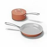 Ciarra Beyond Pfannenset 2 teiliges,Bratpfanne 26 cm + Stielkasserolle 20 cm mit Deckel Griff, Orange Induktion Keramik Simmertopf Suppetopf Antihaftbeschichtung PFAS-frei Keramikpfanne