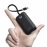 iWALK Mini Tragbares Ladegerät 10000 mAh, 22,5W USB-C Powerbank mit integriertem Kabel, Ultra-kompakter Reisebegleiter für iPhone 17/16/15 17 Pro Max, Samsung und Google Geräte, Schwarz