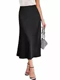 BAISHENGGT Damen Satin Rock Hohe Taille A Linie Elegant Midirock Sommerrock Business Party Skirt mit Reißverschluss Schwarz S