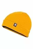 Manufaktur13 Double Sided Cotton Beanie - 2-in-1 Slouch/Cuffed Baumwoll-Beanie Mütze, Strickmütze mit Stick Veredelung aus 100% Organic Baumwolle in vielen Farben zur Auswahl (M13) (Mustard)
