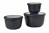 Mepal Multischale Cirqula Round 3-teiliges Set - Mikrowellen Geschir - Geignet als Aufbewahrungsbox, Kuhlschrank, Gefrierschrank & Mikrowellengeschirr - 350 ml, 750 ml & 1250 ml - Nordic black