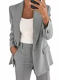 shownicer Hosenanzug Damen Elegant Business Anzug Set Revers Büro Blazer Hose 2-teilig Anzug Zweiteiler Slimfit Festlich Sportlich Streetwear A Grau L