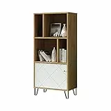 trendteam smart living - Touch - Regal - Weiß/Eiche - Standregal mit 1 Tür und 4 offenen Fächern - Fronten mit dekorativer Fräsung - (BxHxT) 63 x 136 x 40 cm- extravagante schwarze Metallfüße