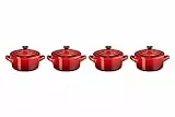 Le Creuset 4er-Set Mini Cocottes aus Steinzeug, je 200 ml, 10 x 5 cm, Steinzeug, Kirschrot, 79212100600100