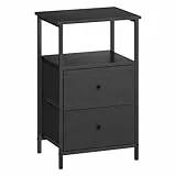 VASAGLE Nachttisch, Beistelltisch mit 2 Stoffschubladen, Couchtisch mit Ablagen, 61 cm hoch, für Wohnzimmer, Schlafzimmer, aschschwarz-tintenschwarz-Mattschwarz LGS025B21