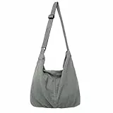 X SIM FITNESSX Unisex Cord Tasche Umhängetasche Schultertasche groß Damen Shopper Tasche Fashion Stofftasche für Alltag/Büro/Schule/Reisen (Grau)