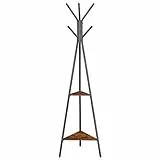 VASAGLE Garderobenständer in Baumform, Kleiderständer, freistehende Garderobe, Industrie-Design, mit 2 Ablagen, für Kleidung, Hüte, Taschen, vintagebraun-schwarz RCR16BXV1